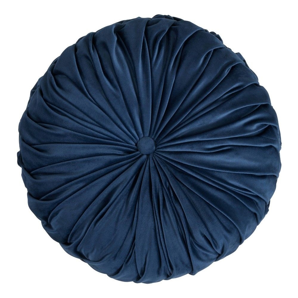 14" Round Velvet Pintucked Poly Filled Throw Pillow Navy - Saro Lifestyle