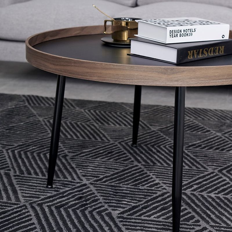 15.7H Modern 4 Legs Metal Round Brown/Black Wood Top Coffee Table/Nesting Tables - 18H x 29.5L x 29.5W / Gold / Brown