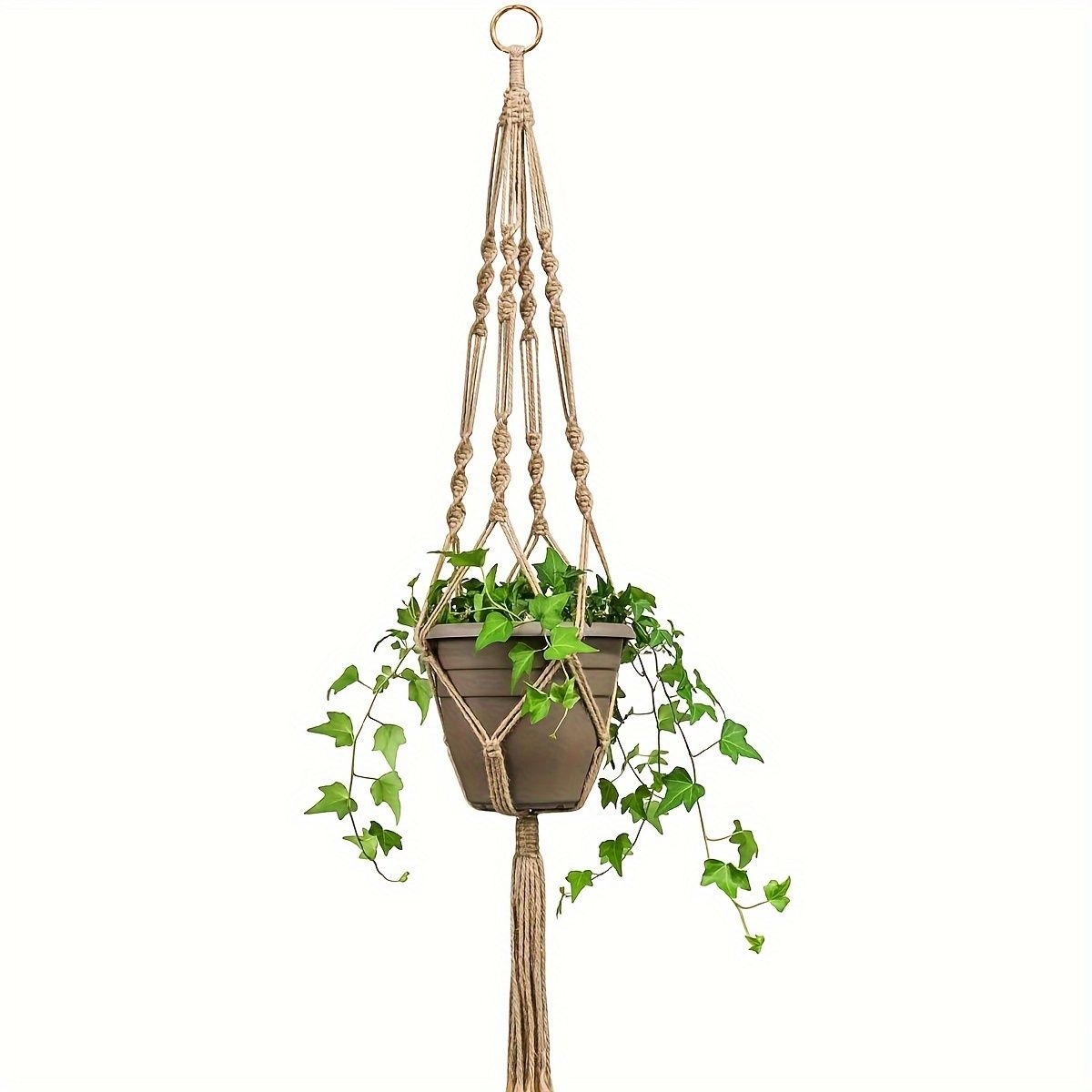1pc, Hand-woven Hemp Rope Decorative Plant Net Pocket Household Plant Hanging Rack