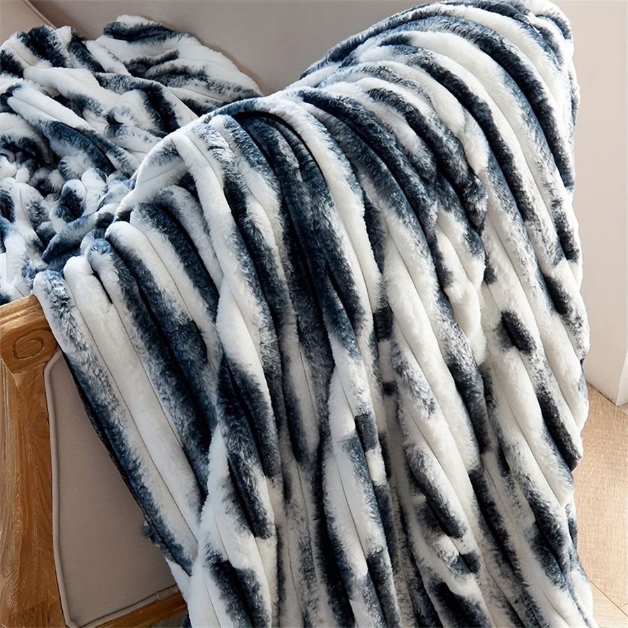 1pc Soft Fuzzy Faux Fur Throw Blanket Grey  Cozy, Fluffy, Plush Sherpa Fleece Blanket, Furry, Shaggy Blanket For Couch, Bed, Sofa, Thick Warm Blankets For Women, Dark Navy