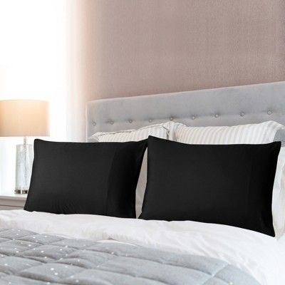 2 Pcs King 20"x36" 1800 Series Soft Brushed Microfiber Envelope Pillow Cases Black - PiccoCasa
