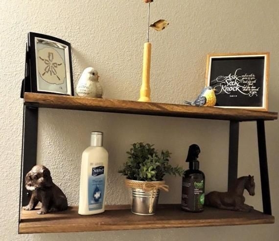 2-Tier Modern Rustic Floating Wall Shelves - Wall Mounted Wood Shelf for Display, Books, Storage & D