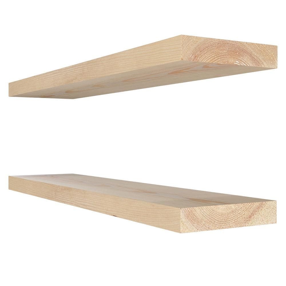 24 in. W x 6.7 in. D Wood Floating Shelves Set of 2 Rustic Shelf Decorative Wall Shelf, Diy - Unfinished
