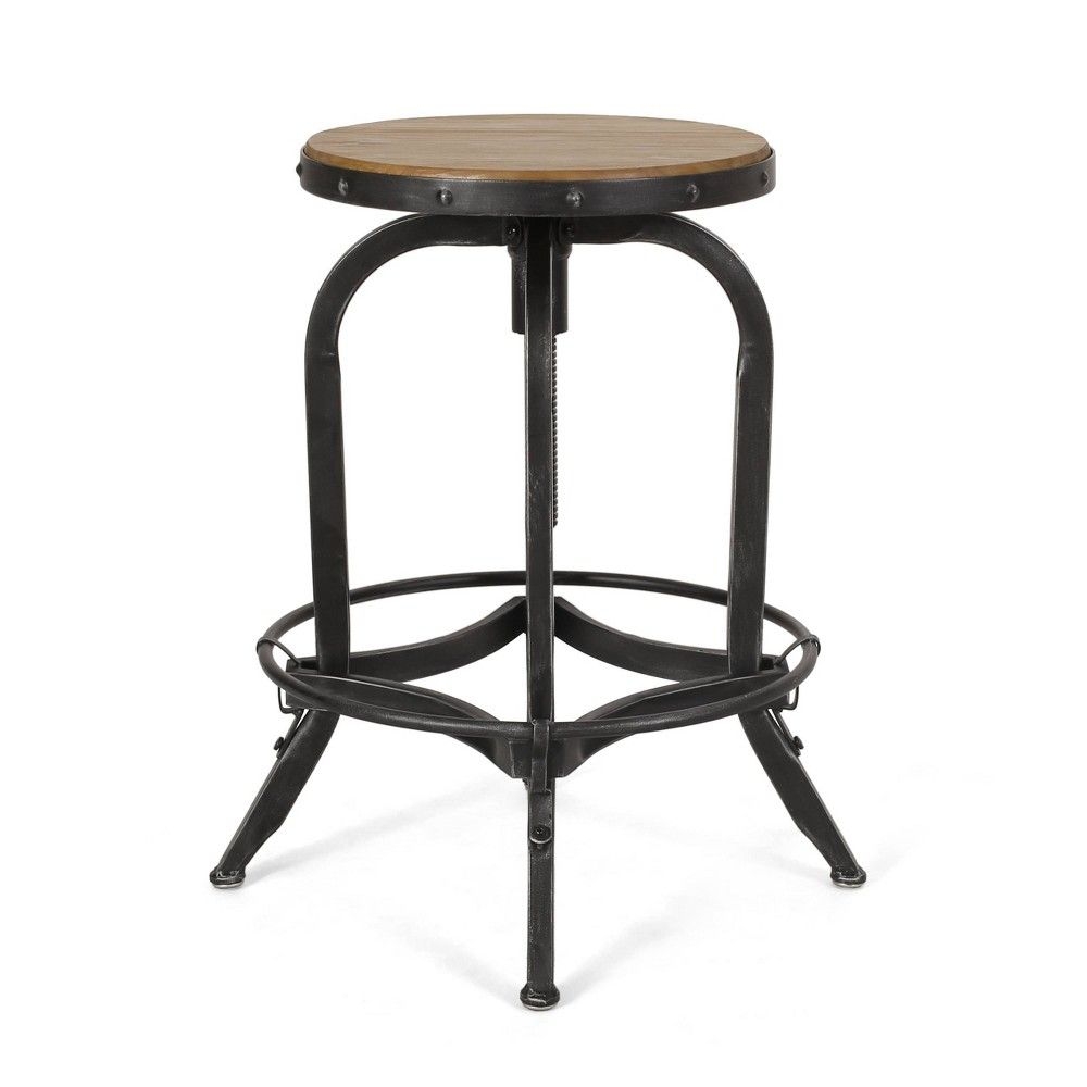 2pc Farmdale Industrial Firwood Adjustable Height Swivel Counter Height Barstools Antique Natural/Pewter - Christopher Knight Home