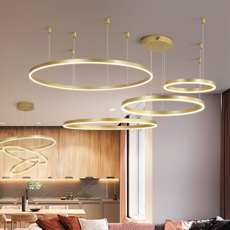 3/4/5 Tiered Hoop Metal Chandelier Postmodern Style Gold LED Hanging Ceiling Light for Living Room - Gold / 4 Tiers