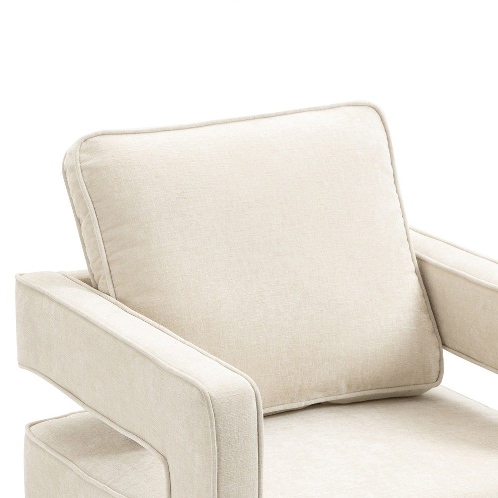30.7" Modern Comfort 360 Rotation Accent Open Back Swivel Chair with Gold Stainless Steel Base, Beige - ModernLuxe