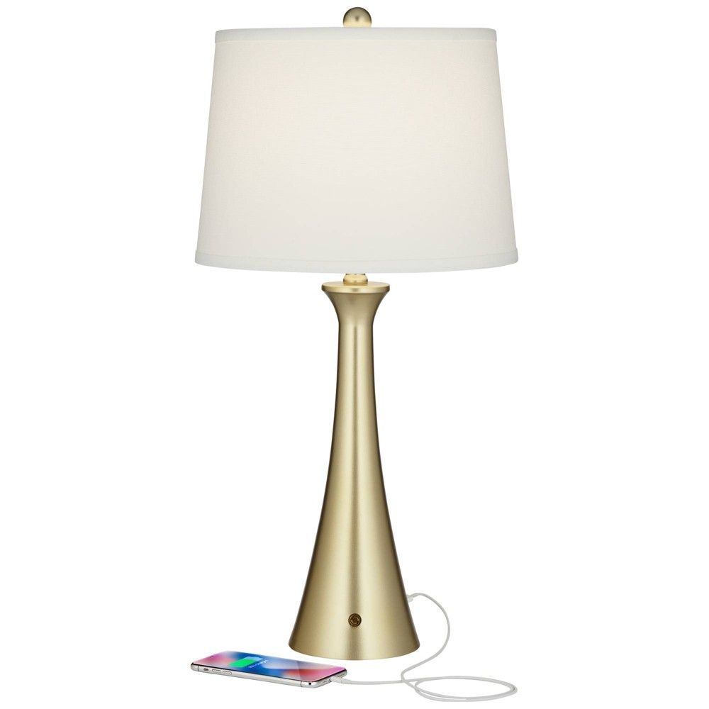 360 Lighting Karl 27 1/2" Tall Modern Table Lamps Set of 2 Full Range Dimmer USB Port Gold Metal Living Room Charging Bedroom Bedside White Shade
