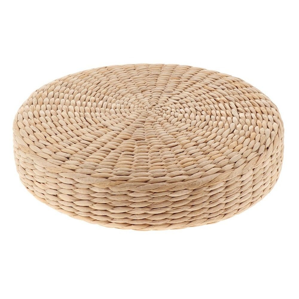 40cm*40cm Natural Straw Round Pouf Tatami Cushion Weave Handmade Pillow Floor Japanese Style Cushion with Silk Wadding