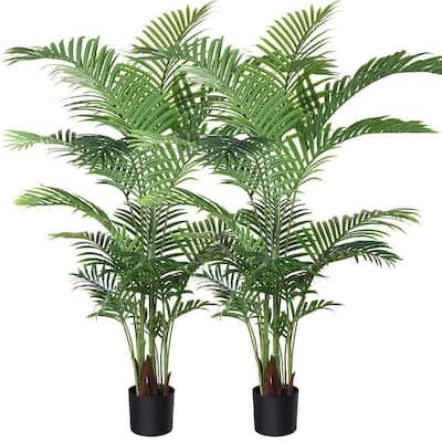 5 ft. Green Artificial Areca Palm Plant in Pot (Set of 2)