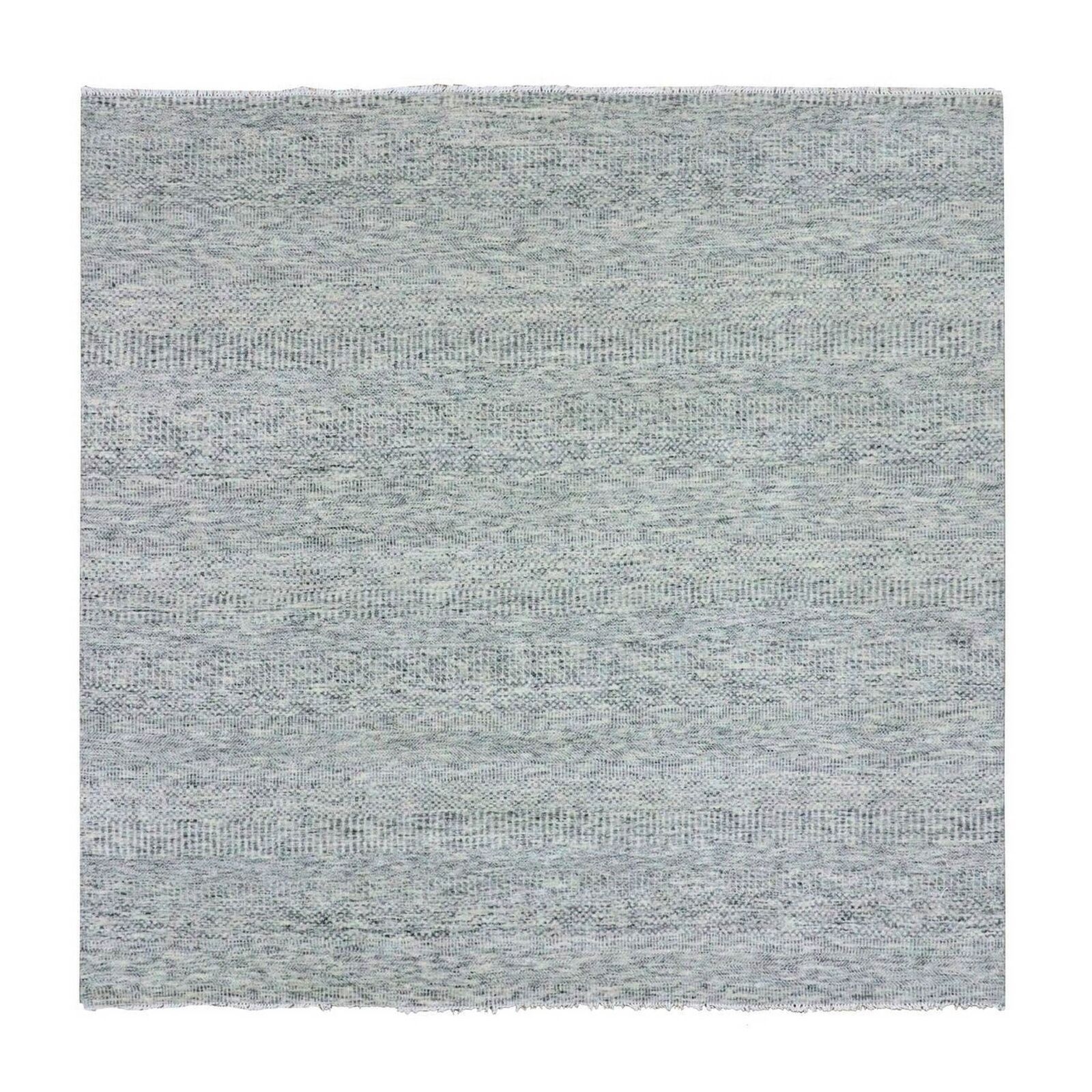 8'x8' Silver Gray Undyed Wool Grass Design Hand Knotted Square Rug R79512