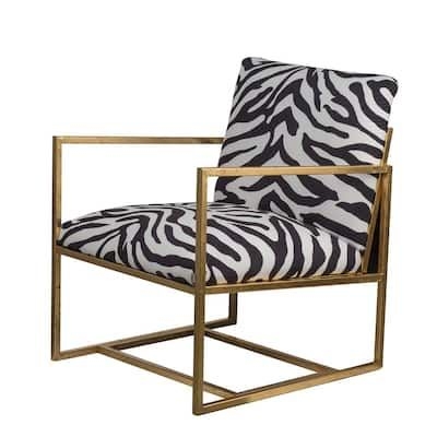 A & B Home Zebra Print Black, White, Gold Arm Chair, Black/ White/ Gold
