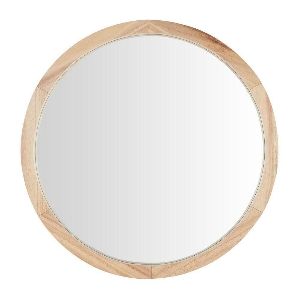 Accent Mirror 24 In Medium Framed D Ring Hook Round Natural Wood Farmhouse Brown