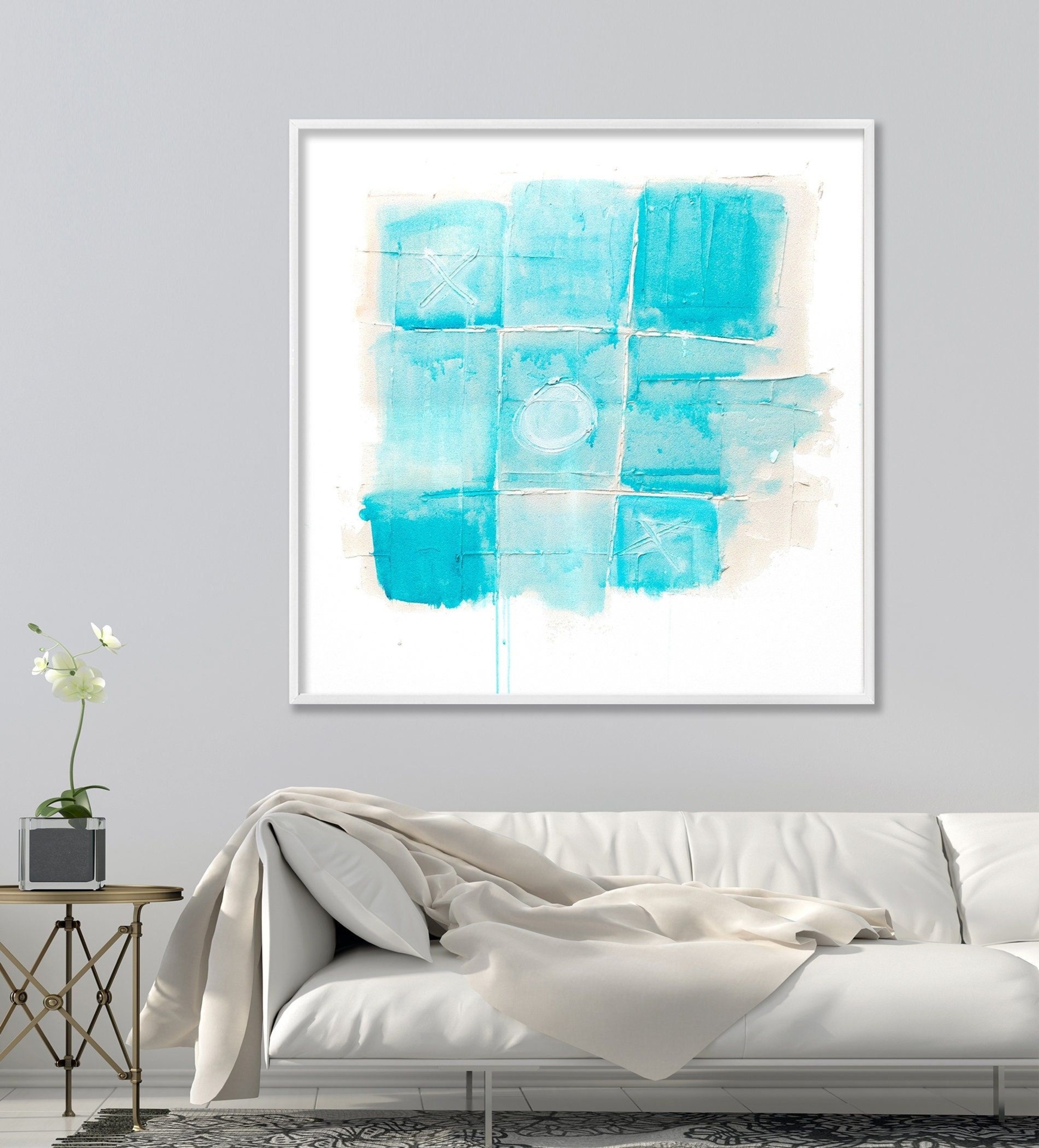 Acrylic abstract painting textured beige blue art, Painting on canvas with industrial construction interiors style, Large Abstract painting