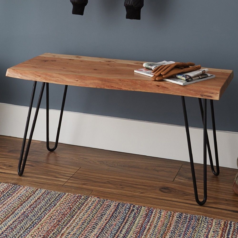 Alaterre Furniture 36" Hairpin Natural Brown Live Edge Bench Metal And Wood