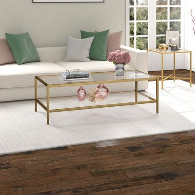 Alcott Hill Clarkin 4 Legs Coffee Table w / Storage Metal in Yellow / Brown | 17 H x 54 W x 24 D in | Wayfair