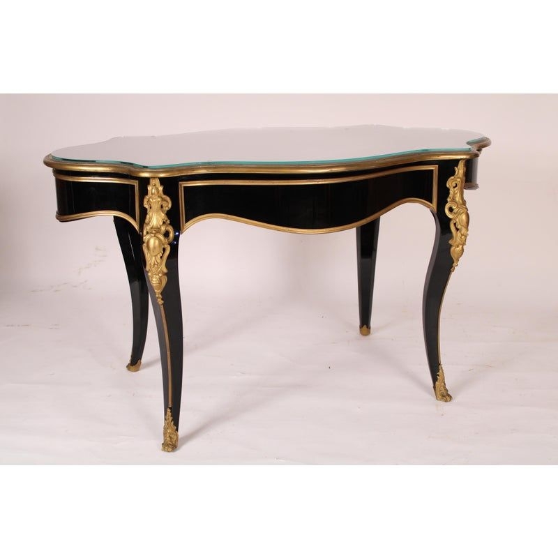 Antique Napoleon III Style Black Lacquer and Gilt Bronze Mounted Writing / Center Table