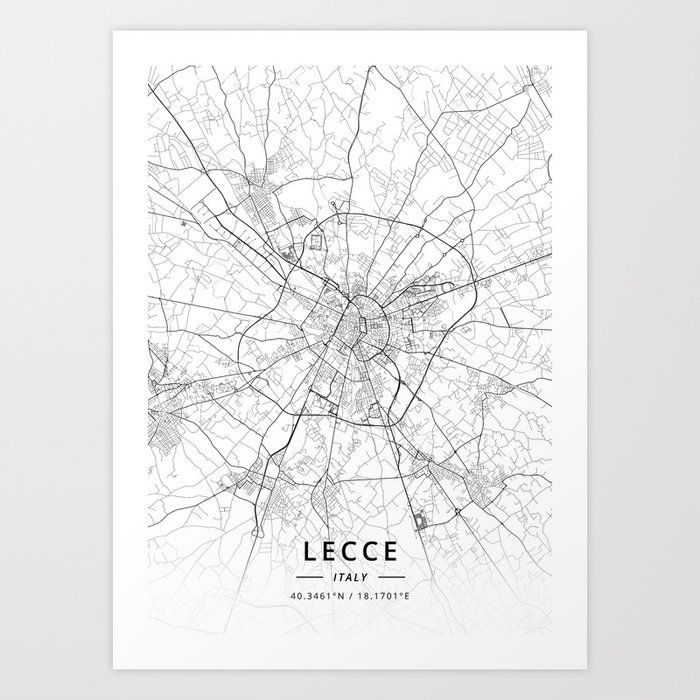Art Print | Lecce, Italy - Light Map by Designer Map Art - X-Small - Society6