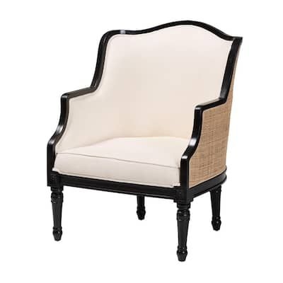 bali & pari Elizette Beige and Black Accent Chair with Natural Rattan, Beige/Black
