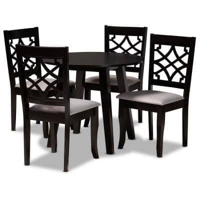 Baxton Studio Mya 5-Piece Grey and Dark Brown Dining Set
