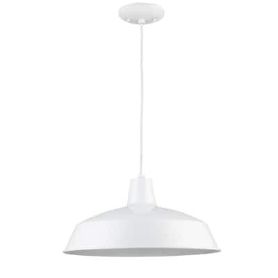 Bel Air Lighting Sherman 1-Light White Pendant Light Fixture with Metal Shade