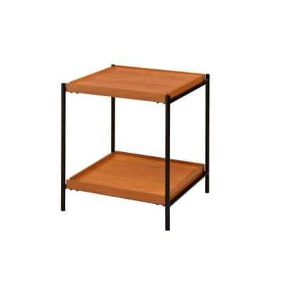 Benjara 20 in. W Oak Brown and Black Rectangular Wooden Top Metal Frame End Table