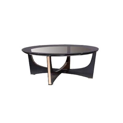 Benjara 47 in. Black Round Glass Top Coffee Table