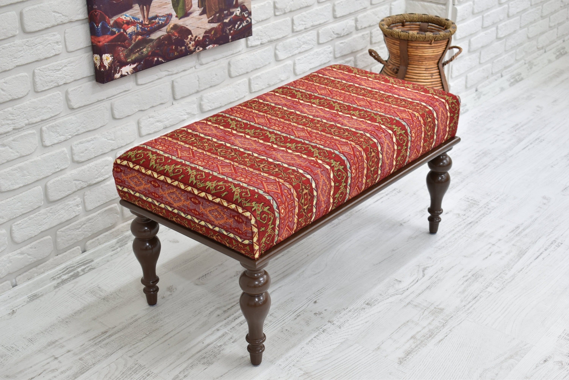 Boho Home Decor, Ottoman Chair , Wooden Bench , Upholstered Wooden Chair , Bench , Footstool Ottoman, Kilim Furniture, Coffee End Table