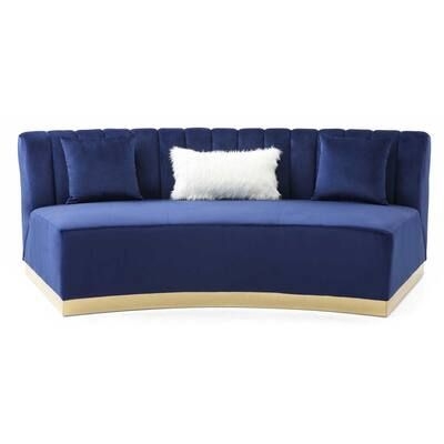 Brentwood 89 in. W Armless Velvet Curved Sofa in Blue