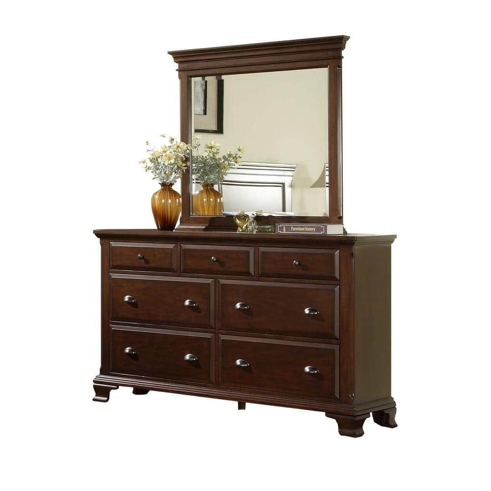 Brinley 7-Drawer Cherry Dresser with Mirror, Red