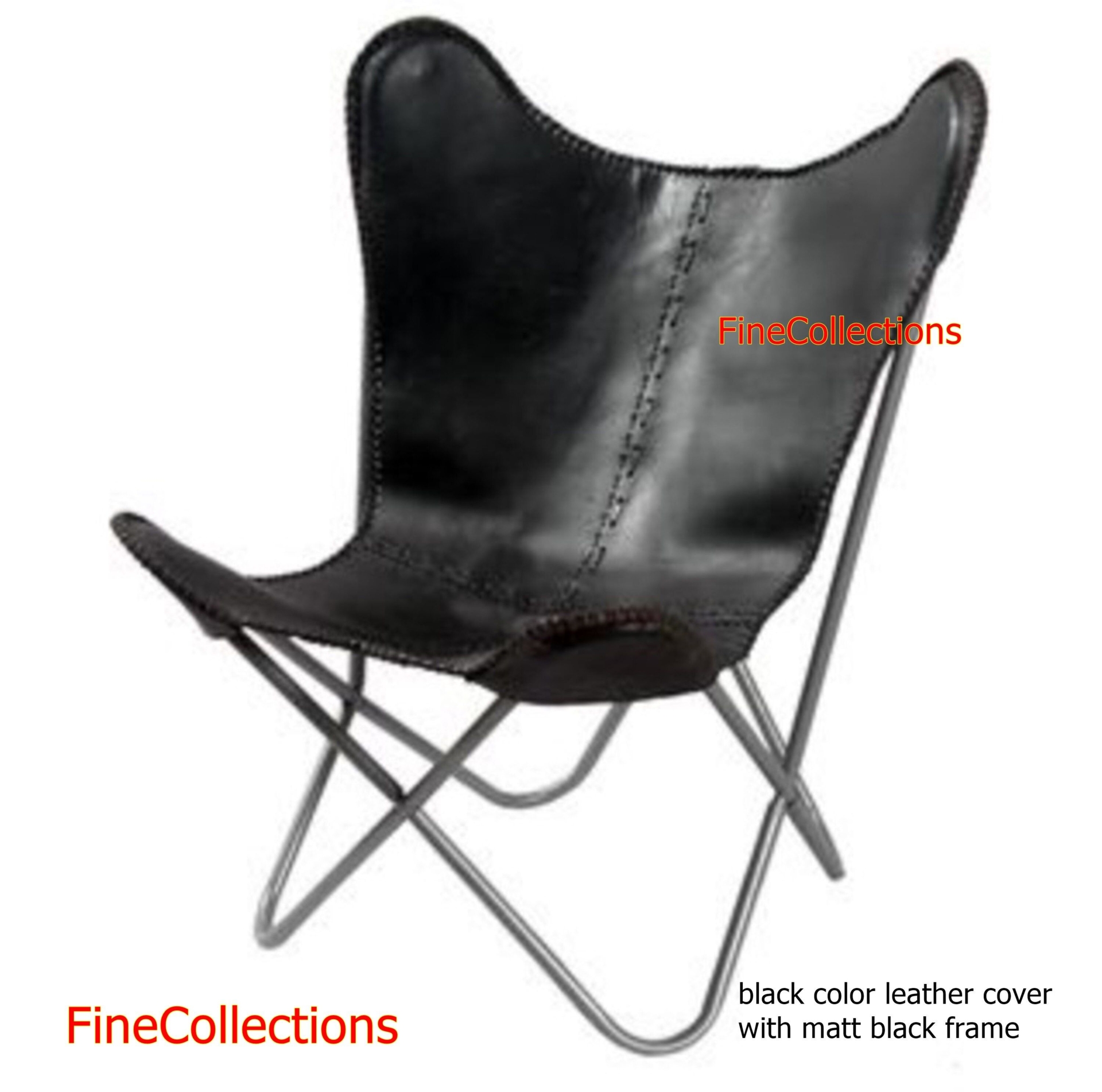 Butterfly hand made chair-(Genuine  leather) -DARK BLACK