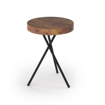 BYBLIGHT Kerlin 17.7 in. Rustic Brown 23.6 in. Round Wood Side End Table with Metal Frame and Wooden Countertop