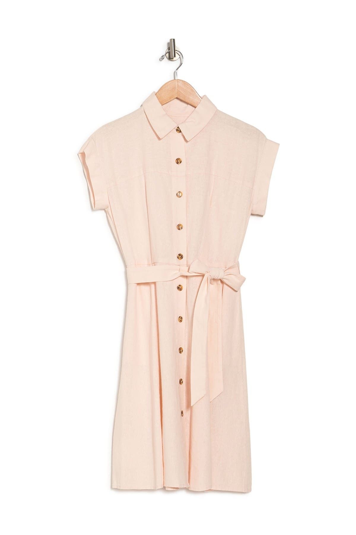 CALVIN KLEIN Linen Shirt Dress, Size 10P in Blossom at Nordstrom Rack
