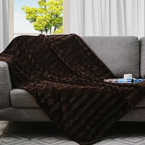 Cheer Collection Faux Fur Blanket  Luxurious Fluffy Blankets For Couch  Bed  Machine Washable  60 X 50 Inches  Chocolate