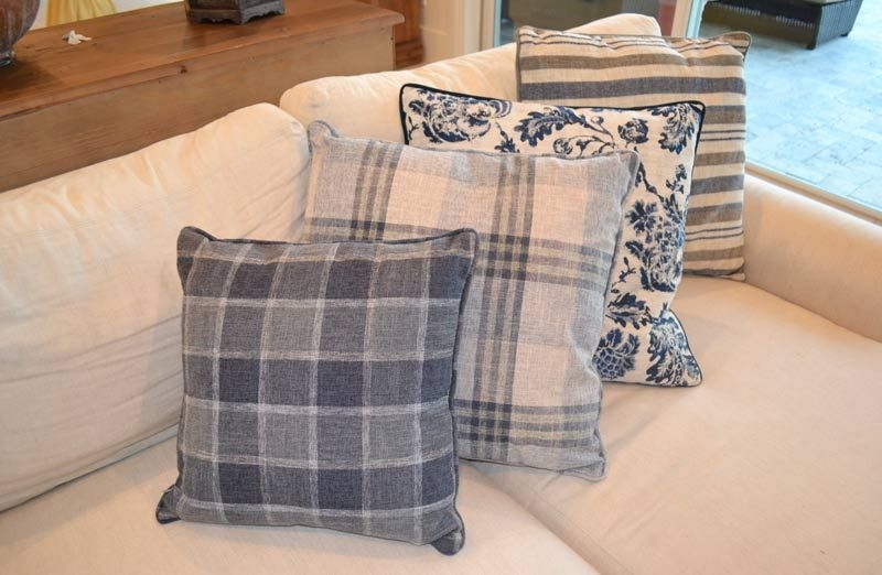 Classic Farmhouse Throw Pillows - A- Deep Blue Checkered