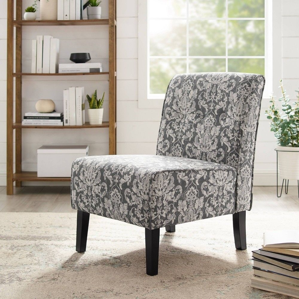 Coco Traditional Slipper Accent Chair Damask Gray - Linon