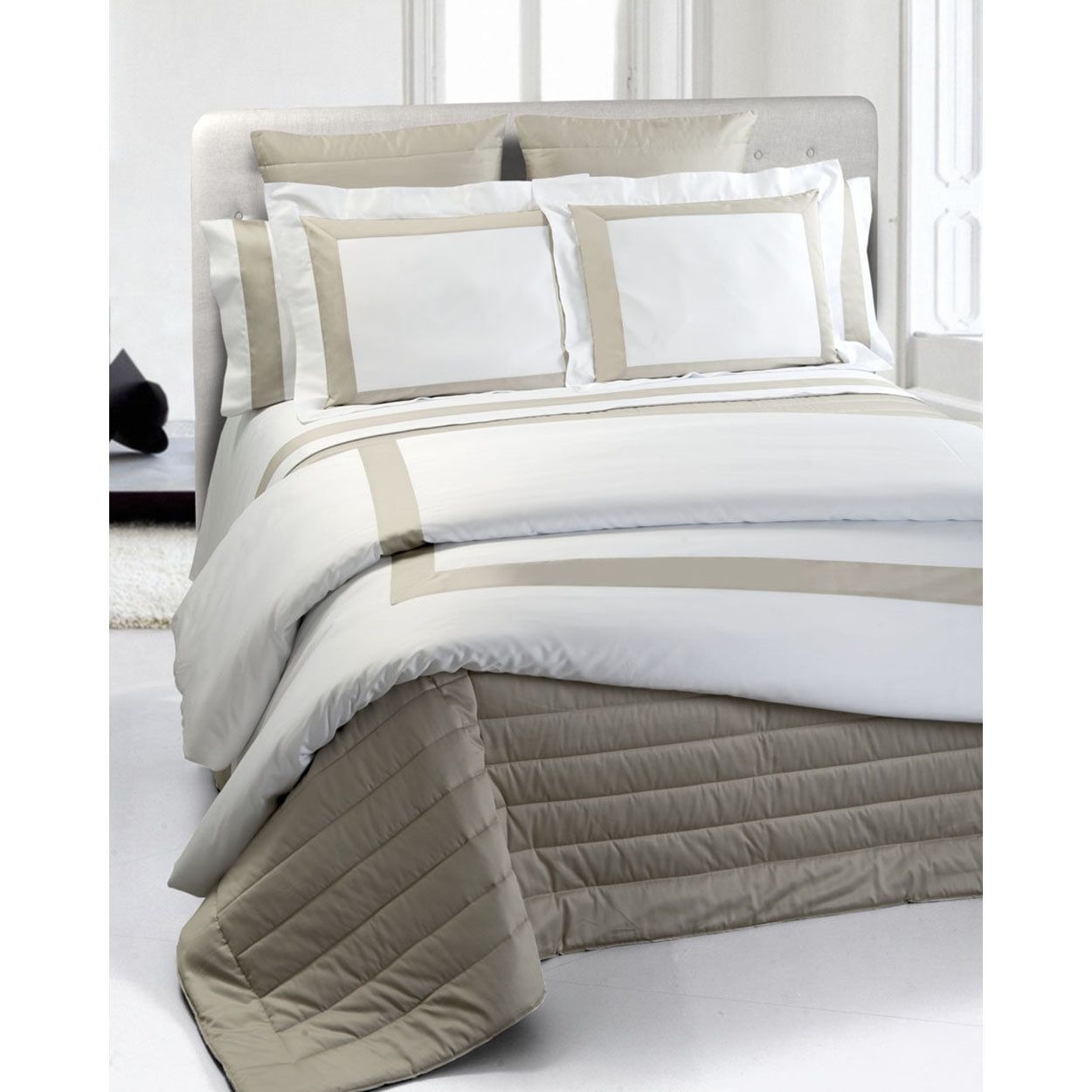 Completo Lenzuola Matrimoniale Susanna, Bianco/beige