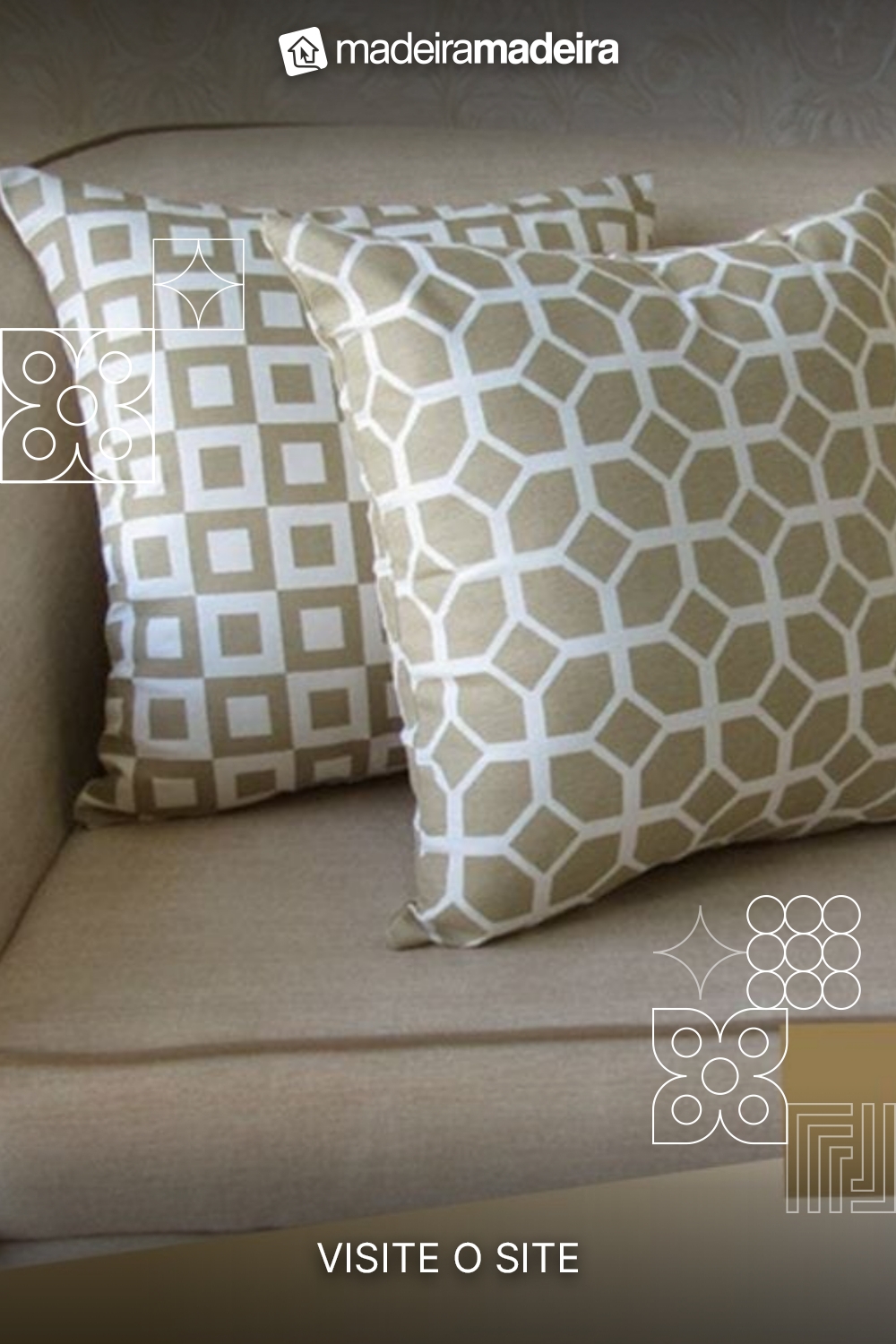 Conjunto com 3 Almofadas completas Flame Turim 44x44cm - 7 opes de cores - Bege