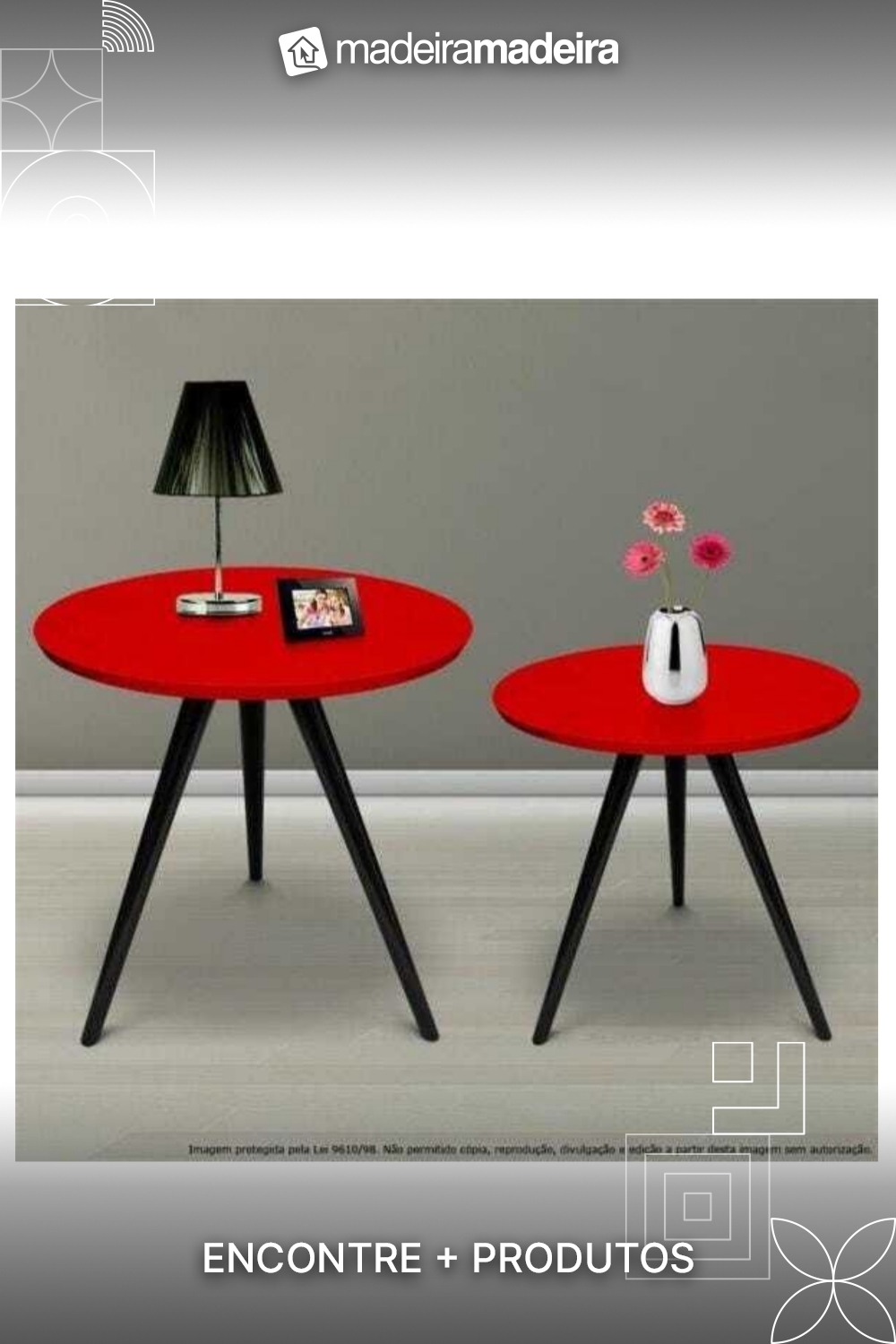 Conjunto Mesa Lateral de Canto Trip Laqueada Preta e Vermelha