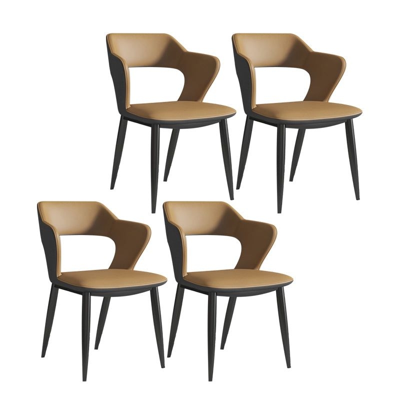 Contemporary Dining Arm Chair Matte Finish Leather Curved Open Back Chair - Caqui / Juego de 4 Piezas