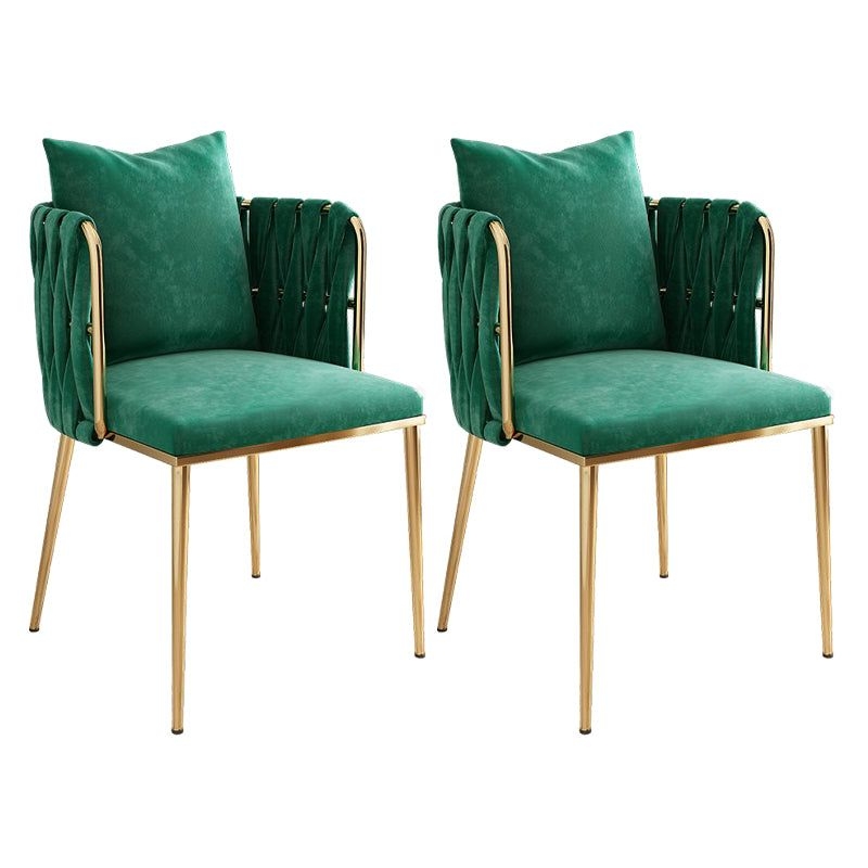 Contemporary Metal Dining Room Chairs Velvet Armless Dining Chairs for Home Use - Blackish Green / 2 Piece Set