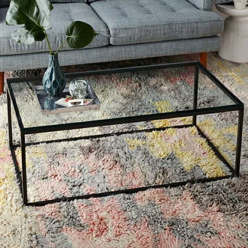 Contemporary Rectangular Glass Frame Base Coffee Cocktail Table - 55L x 24W x 18H / Clear