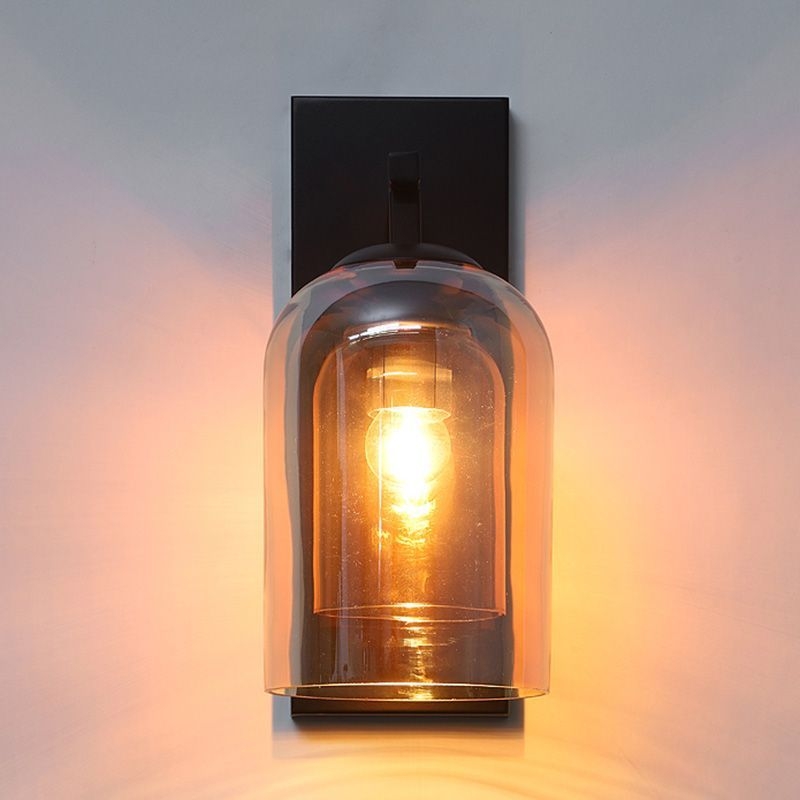 Contemporary Style Shaded Wall Lighting Fixture Glass Bedroom Wall Sconce Lighting - Smoke Gray