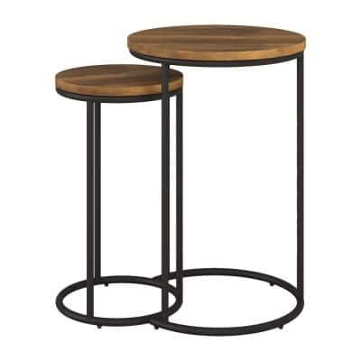 CorLiving Fort Worth 15 in. Brown Round Wood Grain End Table with 2-Pieces, Brown faux wood finish