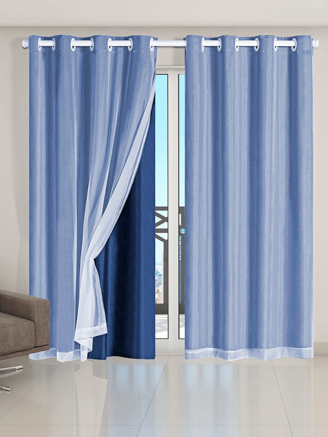 Cortina Blecaute Blackout 2,80 m x 2,30 m PVC com Voil Liso para Sala ou Quarto