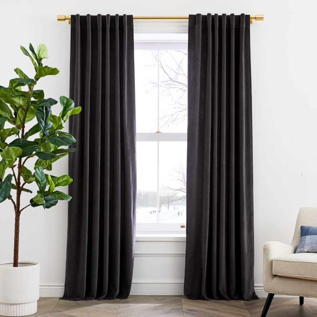 Cotton Velvet Curtain, Slate, 48"x108", Set of 2