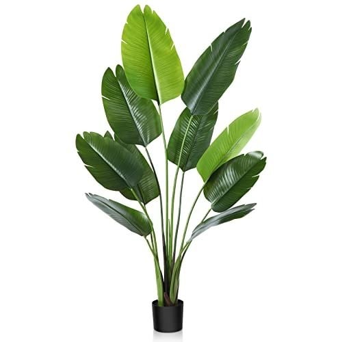 Crosofmi Artificial Bird Of Paradise Plant 5 Feet Fake Tropical Palm Tree With 10 Leavesperfect Faux Plants In Pot For Indoor Outdoor House Home Offic