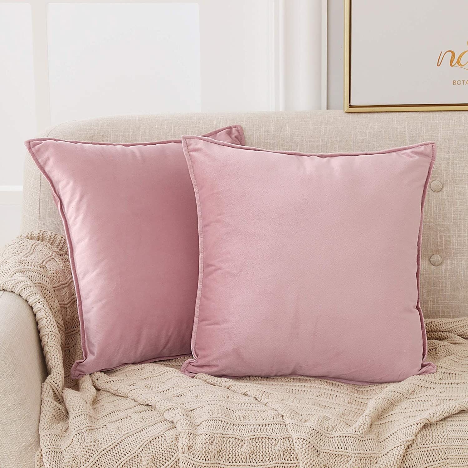 Crushed Velvet Cushion Covers - Edging. Flanges (Two Pieces) - Baby Pink / 18x18