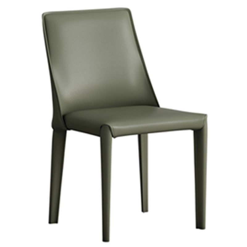 Designer Style Hotel Leather Side Chair Matte Finish Solid Back Dining Chair - Grey / 4 Piece Set
