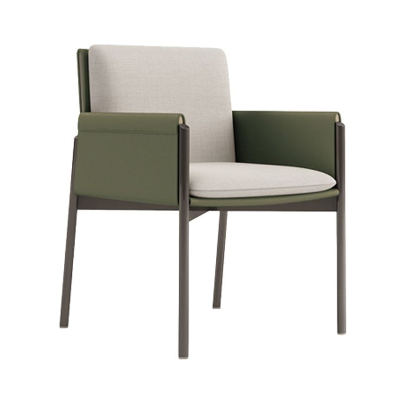 Designer Style Leather Home Chair Solid Back Single Dining Side Arm Chair - Green