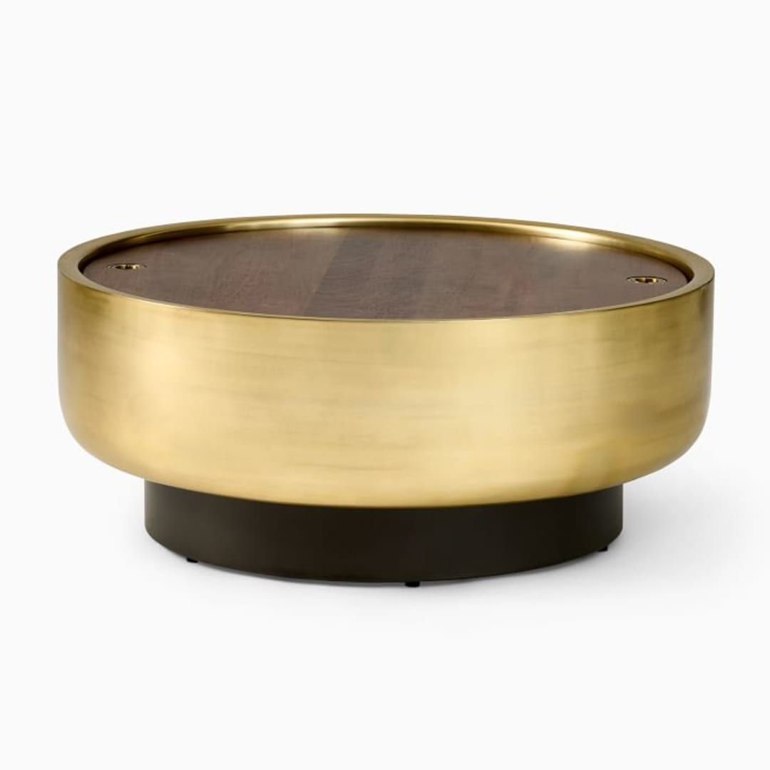 Drum Storage 40" Coffee Table, Cafe/Antique Brass